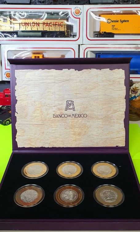 2012 MEXICO $100 PESOS HERENCIA NUMISMATICA 6 PCS COINS SET BRASS-SILVER PROOF