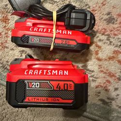 Craftsman batteries 20v one 4.Oah another one 2.Oah and one charger