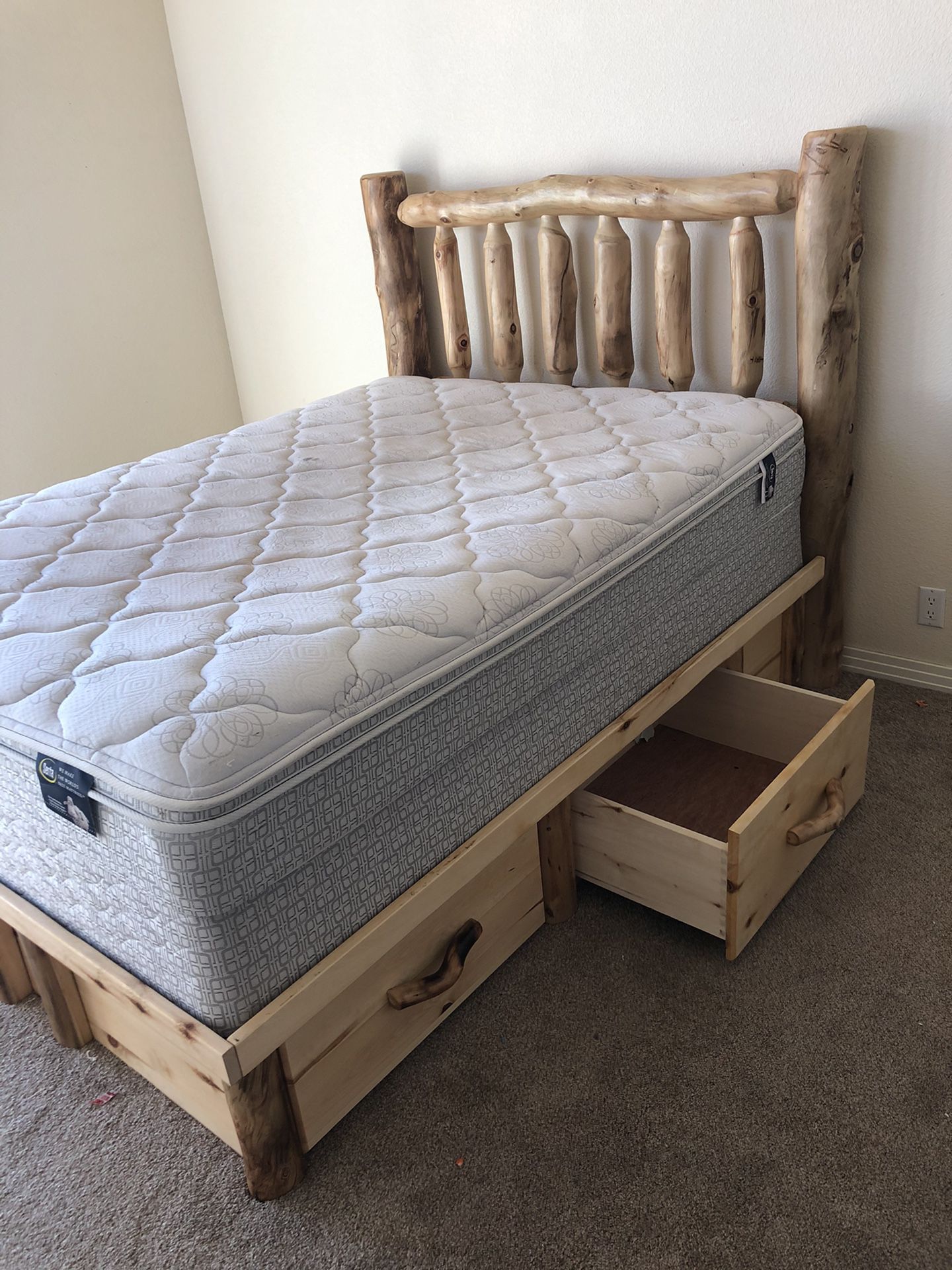 Queen size captain’s bed complete w/ mattress and box spring