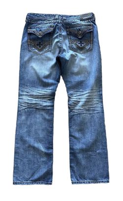 Vintage Y2K Affliction Cross Embroidered Jeans Size 38x35