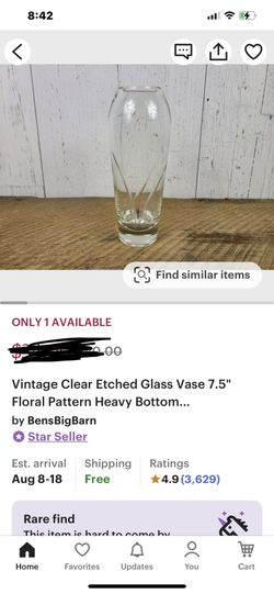 Vintage Clear Etched Glass Vase