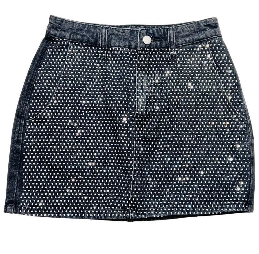 Windsor Denim Skirt Small Black Rhinestones All Over Bedazzled New with Tags