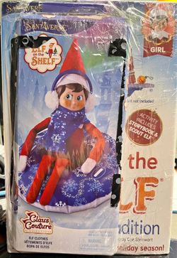 Elf on a Shelf Girl w/Snow Tube Set. Blue eyes with book and Winter Ski Gear