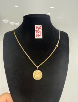14K Solid Gold Chain and Pendant For Wedding 7.5Gr 18 Inches Long