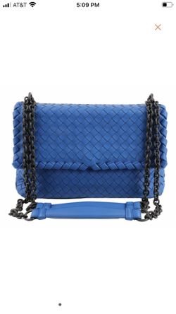 BOTTEGA VENETA Intrecciato Olimpia Shoulder Crossbody Bag Blue Woven Lambskin Leather