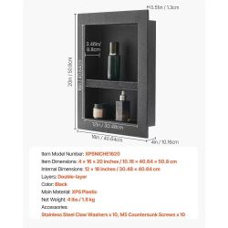 Shower Niche, 16 x 20 x 4 inch Recessed Wall Niche with Movable Divider Shelf, Modern Soap & Shampoo Storage Organizer, Square Corners, Sealed Waterpr