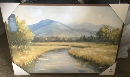 NEW~Stupell Industries~River Bend with Tall Grass~Framed Canvas Wall Art~Petal Prints Design~36 x 24