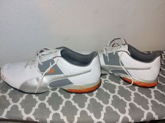 Puma Mens sz 11 White Gray Orange Sneakers