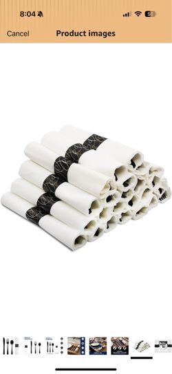 100 White Rolled Napkins with Black Bands