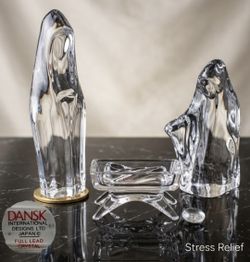Vintage Dansk Crystal Nativity Holy Family Set — 4 Pieces, Original Box