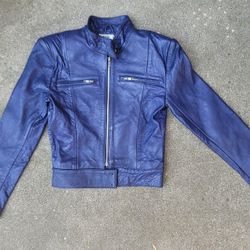 Vtg Blue Leather Moto Jacket 