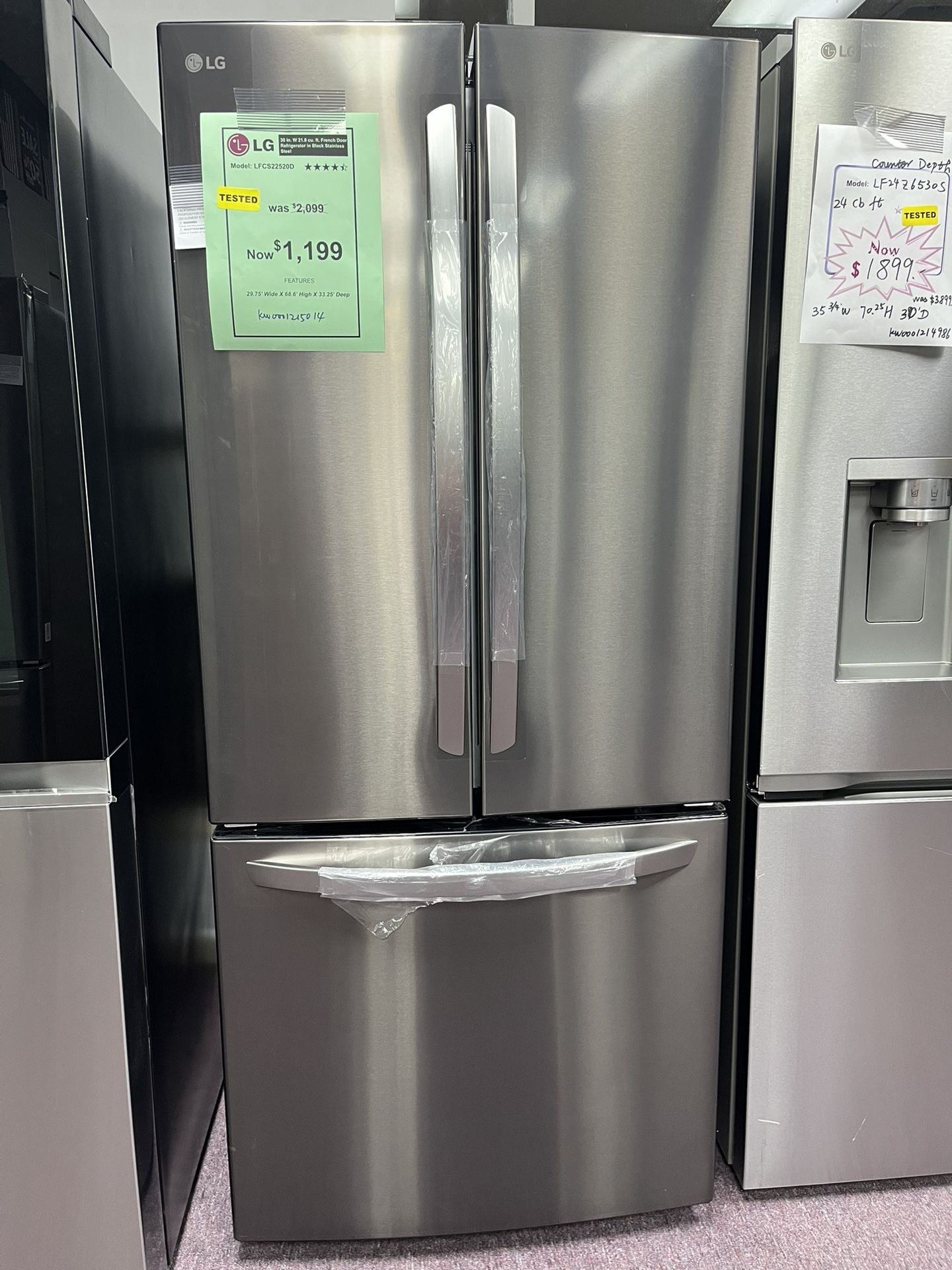 Black Stainless Steel Refrigerator 30’ French Door New 