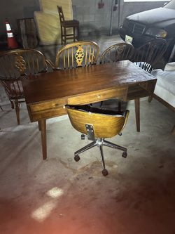 MCM Mid Century Solid Wood Desk And Chair