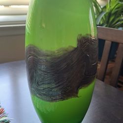 Vintage green art glass hand blown vase