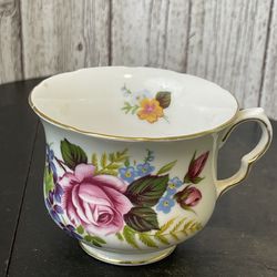Queen Anne Vintage Bone China Pink Blue Yellow Flowers Teacup