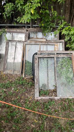 Vintage Wooden Window Frames with Glass