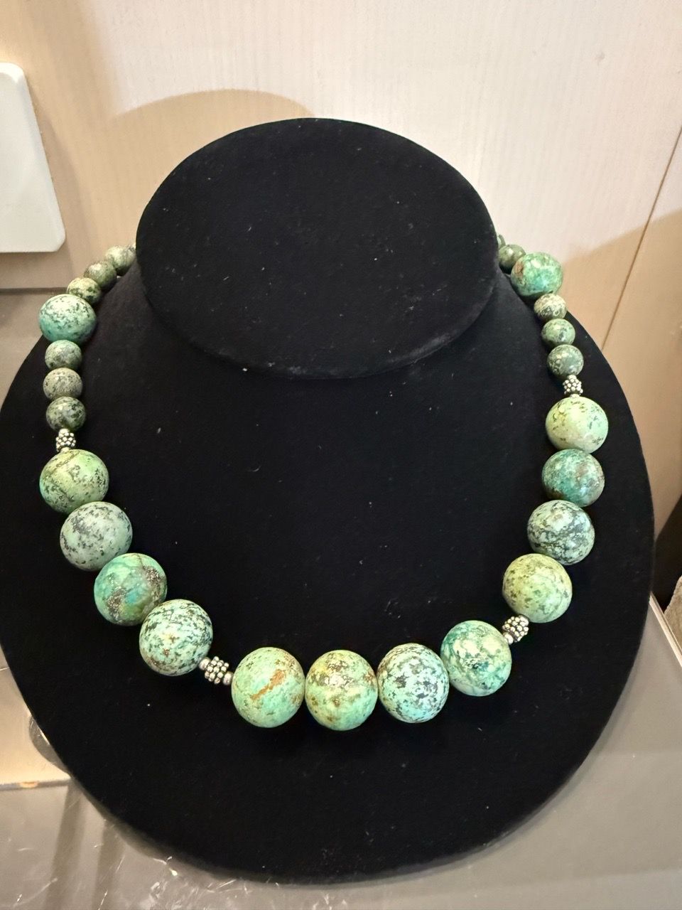 African Turquoise Beaded Necklace with Silver Accents for Sale in ...