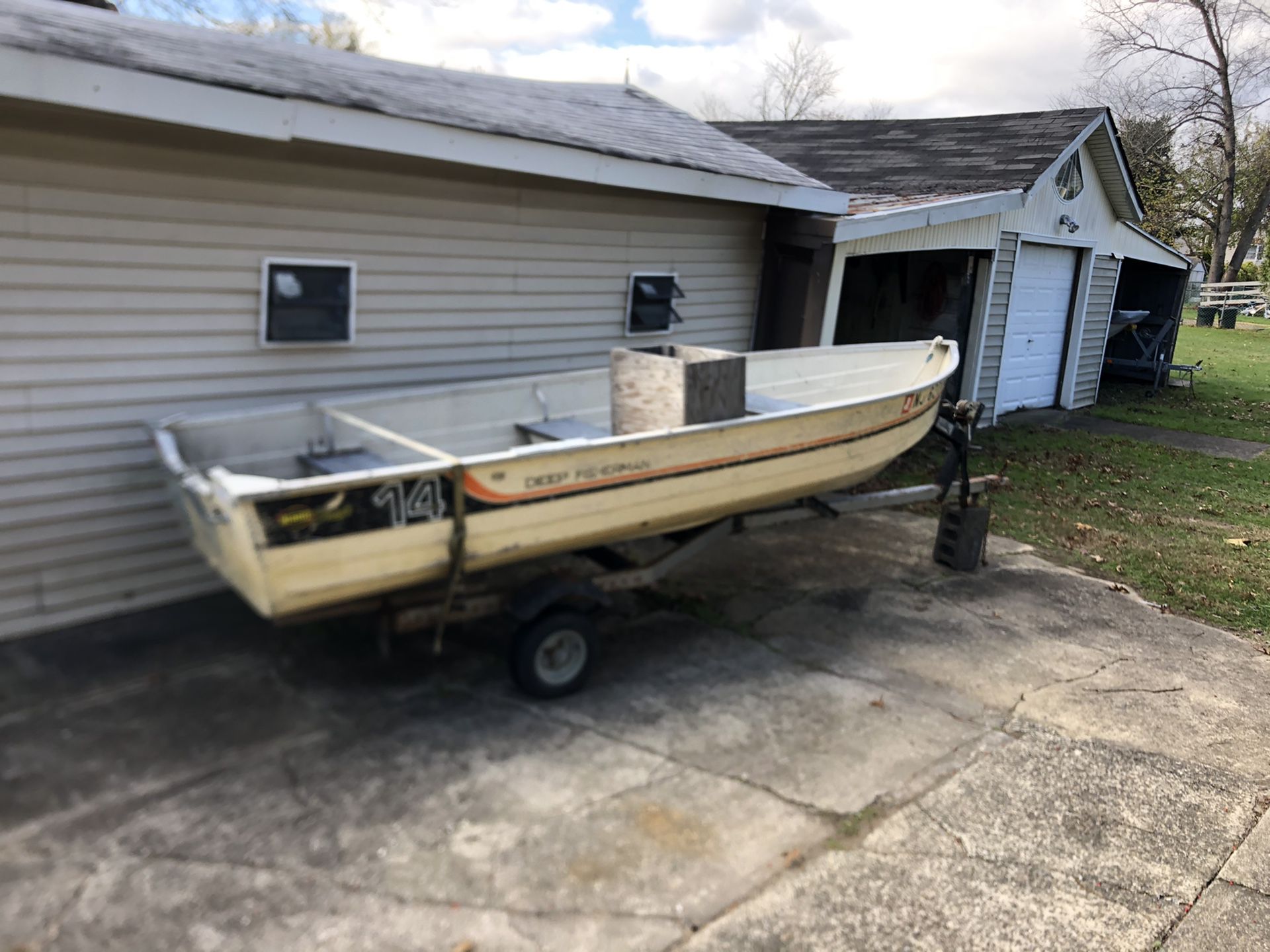 14 Foot Aliminum Boat & Trailer. Good condition. Formerly used by county to inspect bridges. No title