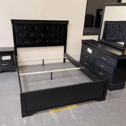 Amalia Black Upholstered Panel Bedroom Set, Bedroom Set/Dresser,Mirror,NightStand,bed//Queen,full,twin, King Size Available//Mattress Sold Separately
