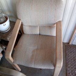 ONE CHAIR LEFT!  OAK ARMS AND LEGS, BACK RECLINES, ON WHEELS