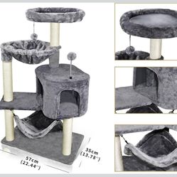 Cat Tree with Cat Condo and Big Hammock, Grey
