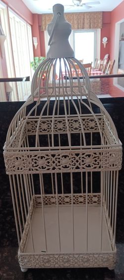 Large Off White Decorative Bird Cage 19" Tall