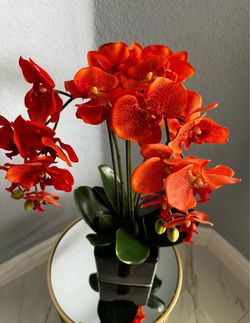 Artificial Orchid Arrangement in Black Vase
