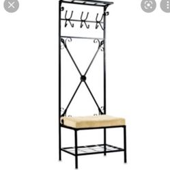 Metal Decorating Hall Bench with Coat Rack and bottom storage shelf similar to the pic but seat is dark  brown