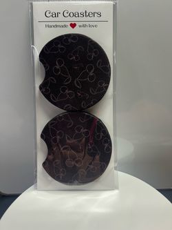 Car Coasters - Handmade Heart Design (Dark purple with Light Pink Cherry Outline