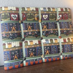 Vintage Handmade Bumblebee Memo Board with Folk-Art Fabric for Cards and Notes