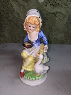 Blonde Girl Petting a Duck Porcelain Statue