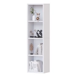White vertical shelving unit with 4 levels