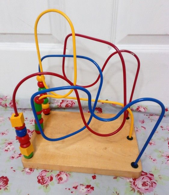 Bead traveler wooden toy maze learning busy activity natural wood. Some scuff