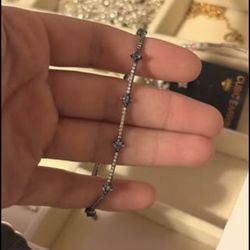 Pandora Sparkling Pavé Bars Bracelet Blue (6.3 in) & Pandora Wishbone Ring (size 3) // Both Silver