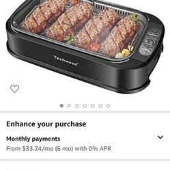 Brand New Techwood Indoor Grill Smokeless Grill, Electric Korean BBQ Grill with Glass Lid, Turbo Smoke Extractor Technology, Dishwasher-Safe Drip Tray