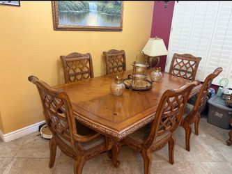 Brown wood, six chair, dining table