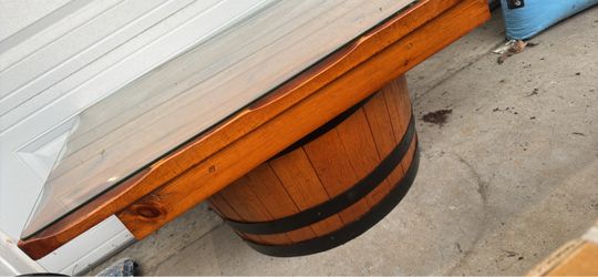 Wooden Barrel Table With Glass Top