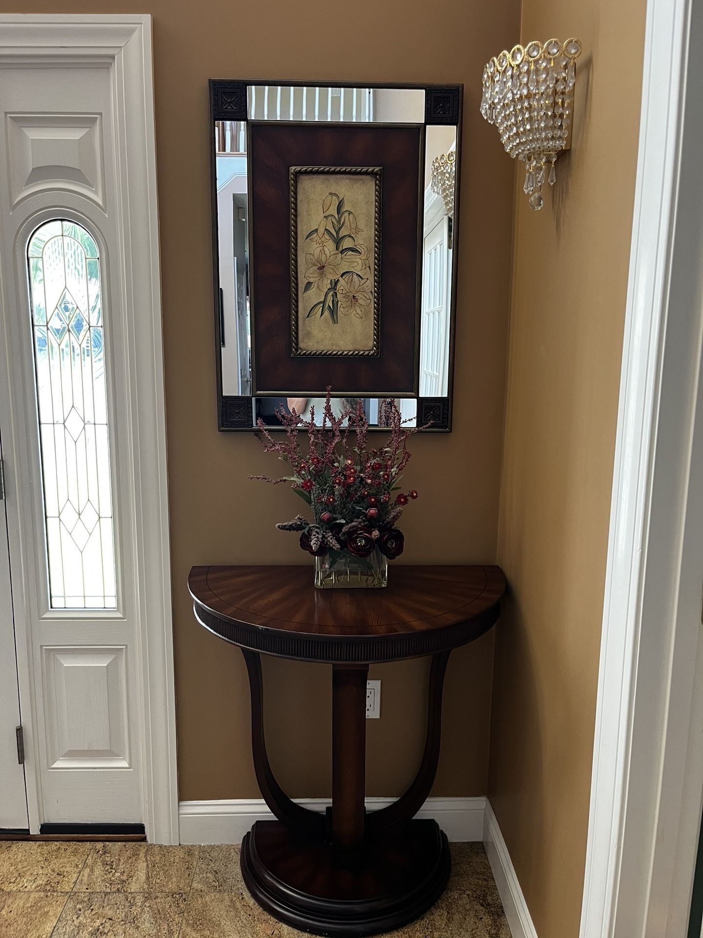 Cherry Wood Half Round Console Table With Mirror