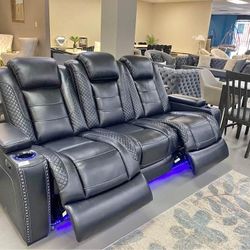New ✓$20 Down Payment Finance ✓✓Black Led Power Reclining Sofa