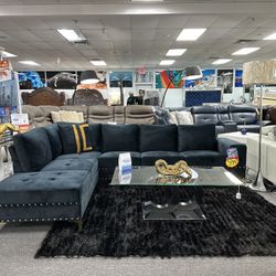 Beautiful Black L-Sectional On Sale W/ Pillows 