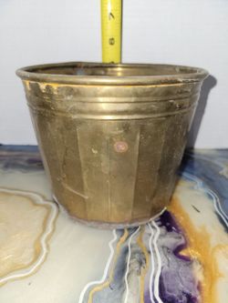 5 inch vintage brass planter or cachepot with a fluted or paneled side design