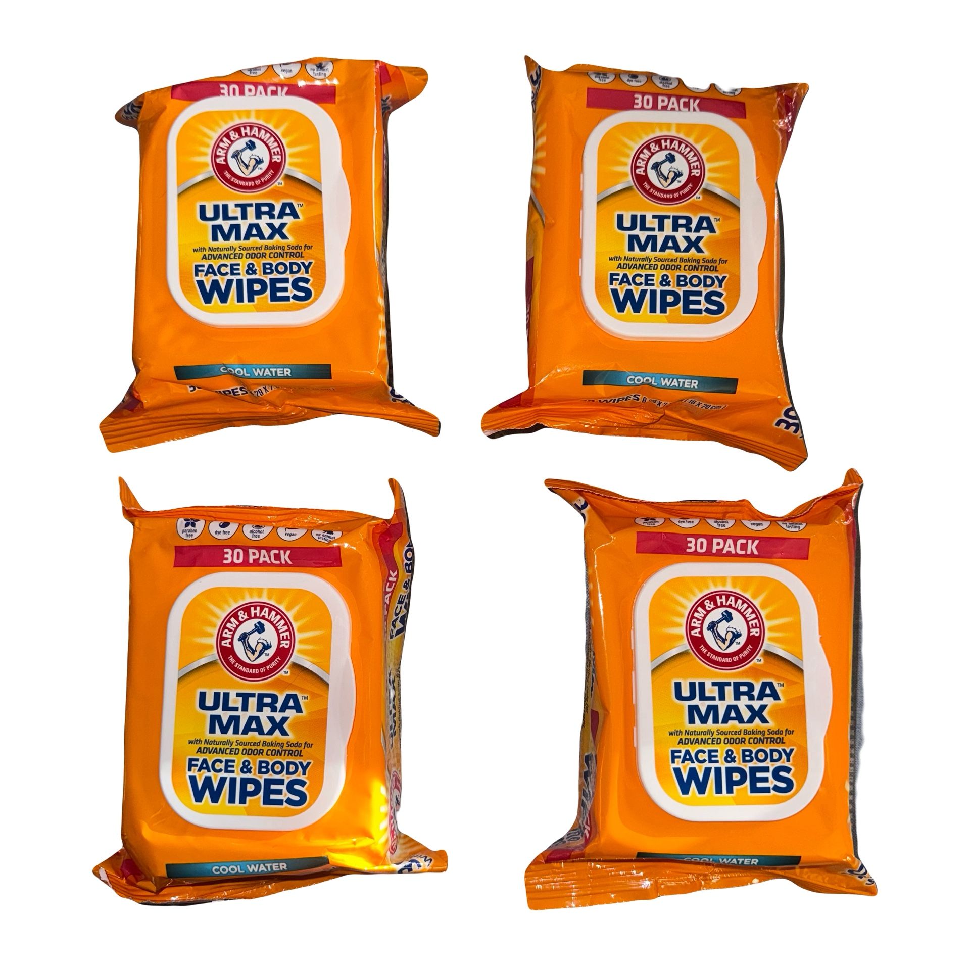 Arm & Hammer Ultra Max Face & Body Wipes 30ct Cool Water – 4 Pack New