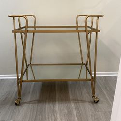 Brass Colored And Mirror Bar Cart