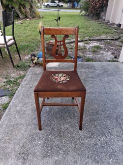 Antique Needlepoint Chair wood with Harp