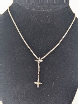 Sterling Silver 925 Italy Y-Drop Necklace Adjustable Box Chain Clear Stones