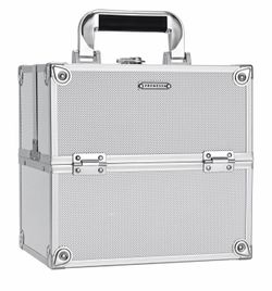 Makeup Train Case Makeup Organizer Box Portable Cosmetic Travel Case with Lock 4 Trays Aluminum Hard Vanity Box Make Up Artist Nail Beauty Storage Org