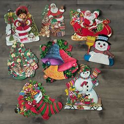 Vintage Christmas Holiday Die Cut Cardboard Decorations Vtg Home Decor 70s 80s 
