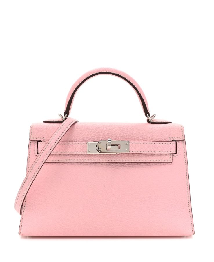 HERMES Chevre Mysore Horseshoe Mini Kelly Sellier 20 Rose Sakura Gris Perle