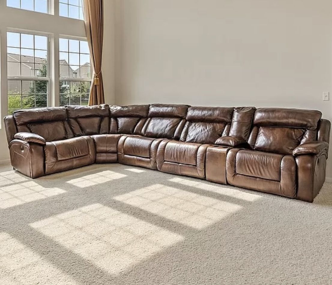 Leather 6 Piece Power Recliner Sectional (3 Power Recline, 1 Manual Recliner)