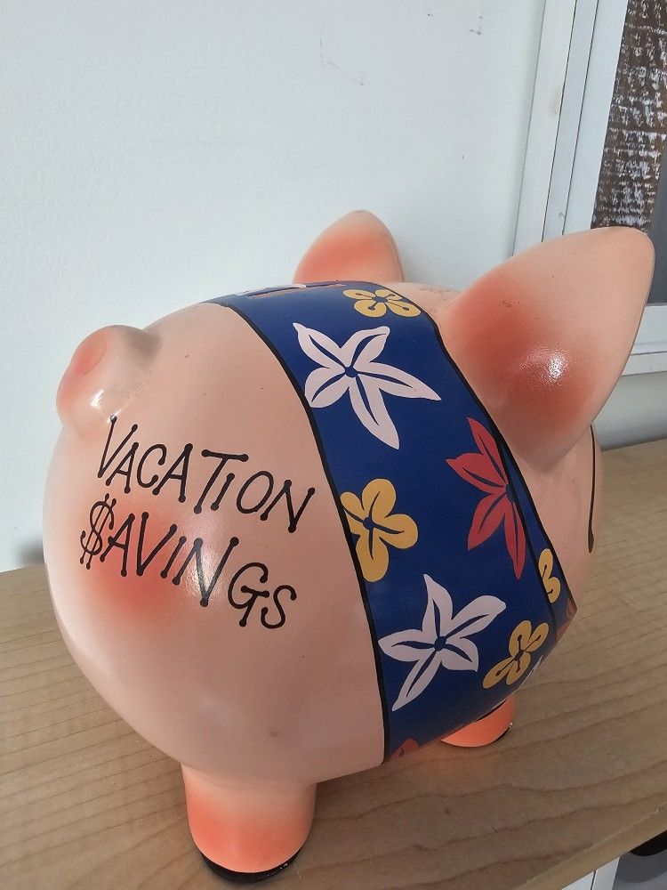 $15.00 - PIGGY BANK, "Vacation Savings"! Ceramic/Colorful - Like New Condition!